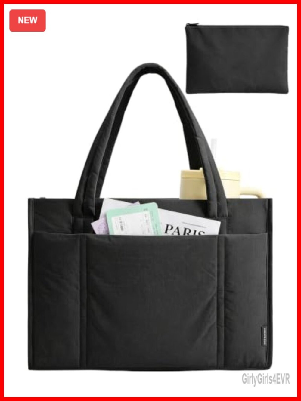 Large Puffer Tote Bag with Laptop Compartment Work Shoulder Handbag